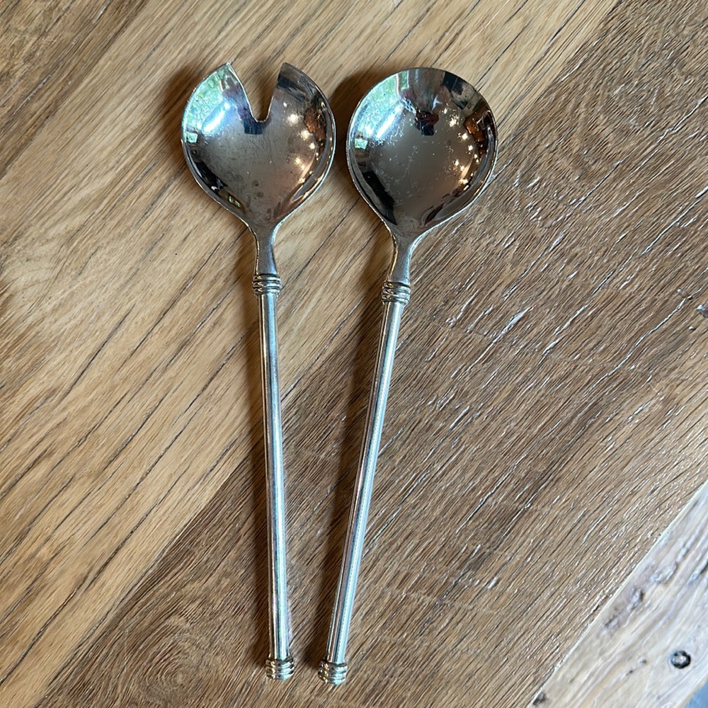 Vintage EP Zinc Italy Silverplate Large Salad Spoon Fork Set